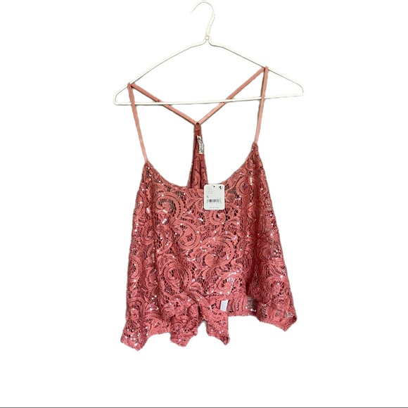Free people pink sequin floral cami sequin shimmer small nwt - Picture 1 of 5